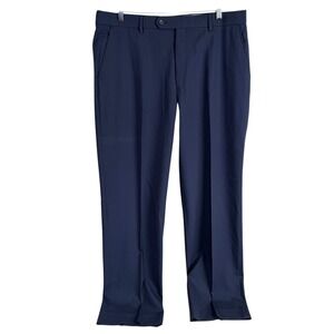 Ballin Classic Super 120s Wool Dress Pants Mens 38x33 Navy Blue Flat Front read